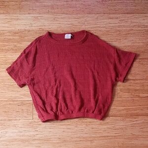 Orange Short Sleeve Slightly Sheer Knit Top - Size Small - *few snags*